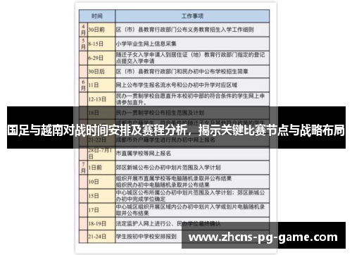 国足与越南对战时间安排及赛程分析，揭示关键比赛节点与战略布局